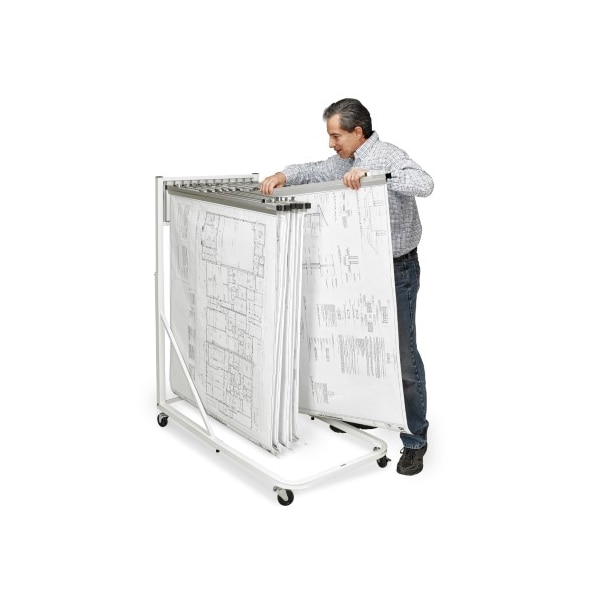 Vertical File Rolling Stand For Blueprints, White